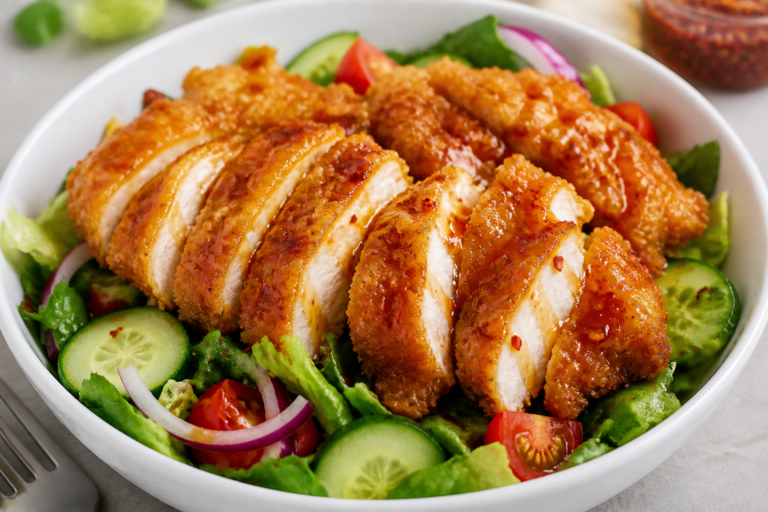 Crispy Hot Honey Chicken Salad – Sweet, Spicy, and Satisfying