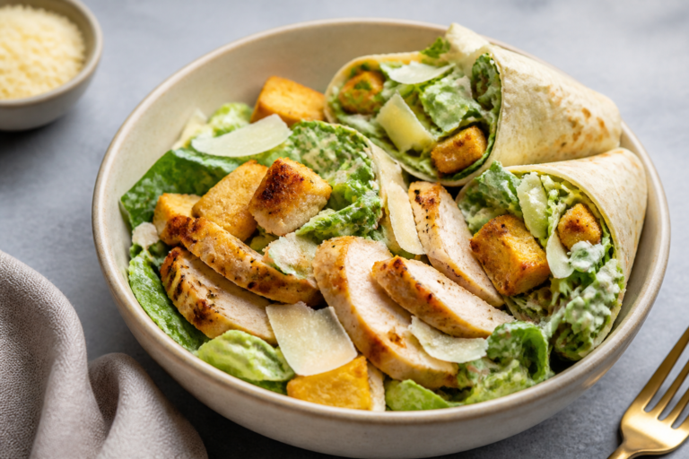 Parmesan Chicken Caesar Salad Wrap Bowl – A Fresh, Crunchy Lunch You’ll Crave