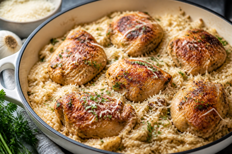 Garlic Parmesan Chicken Rice Skillet – Cozy, One-Pan Comfort