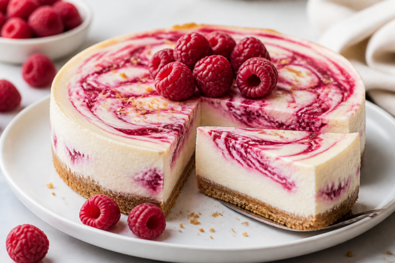 High Protein Raspberry Swirl Cheesecake – Creamy, Light, and Satisfying