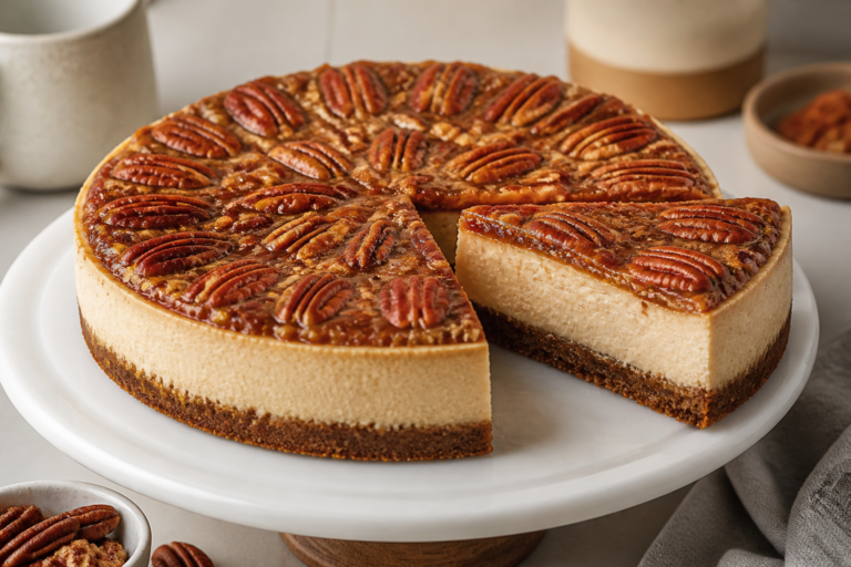 High Protein Pecan Pie Cheesecake – A Creamy, Crunchy, Better-For-You Dessert
