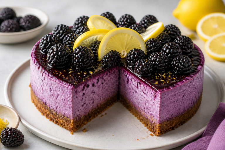 High Protein Blackberry Lemon Cheesecake – Creamy, Bright, and Satisfying