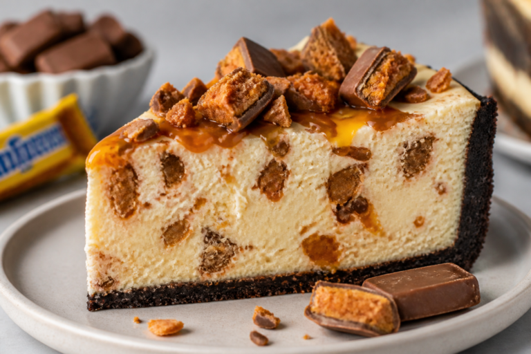High Protein Butterfinger Cheesecake – A Lighter Take on a Candy Bar Favorite