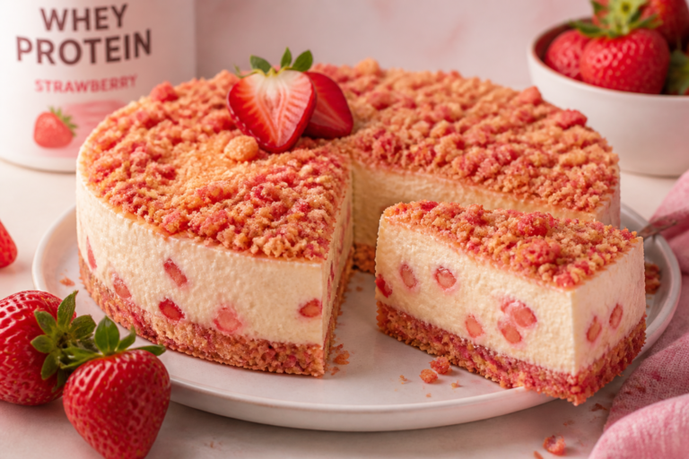 High Protein Strawberry Crunch Cheesecake – Creamy, Crunchy, and Better-for-You