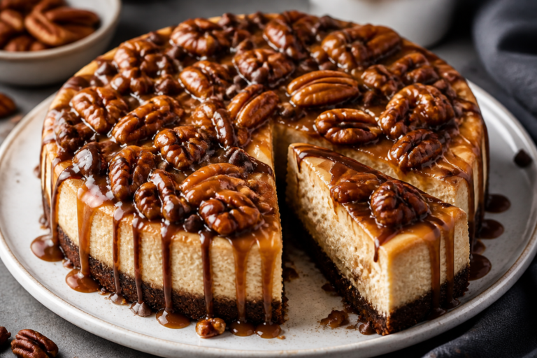 High Protein Turtle Pecan Cheesecake – A Lighter Take on a Classic Treat