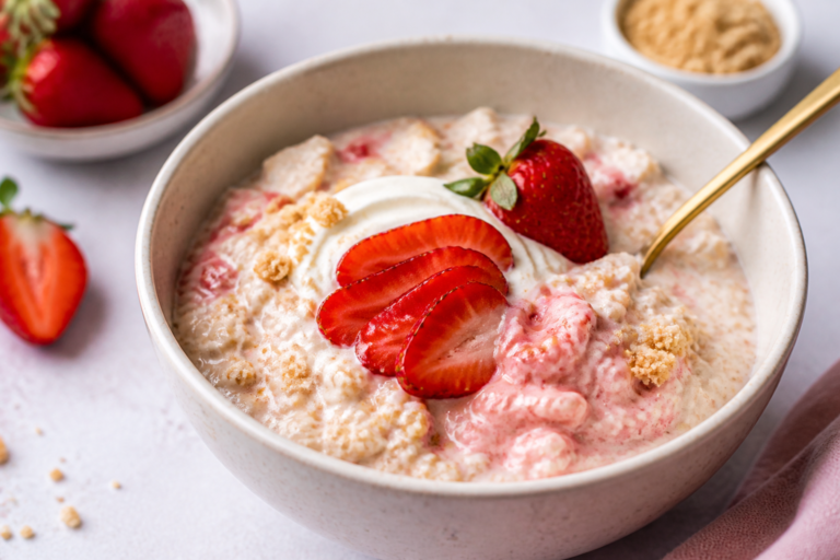 Strawberries & Cream Protein Oatmeal – A Cozy, High-Protein Breakfast