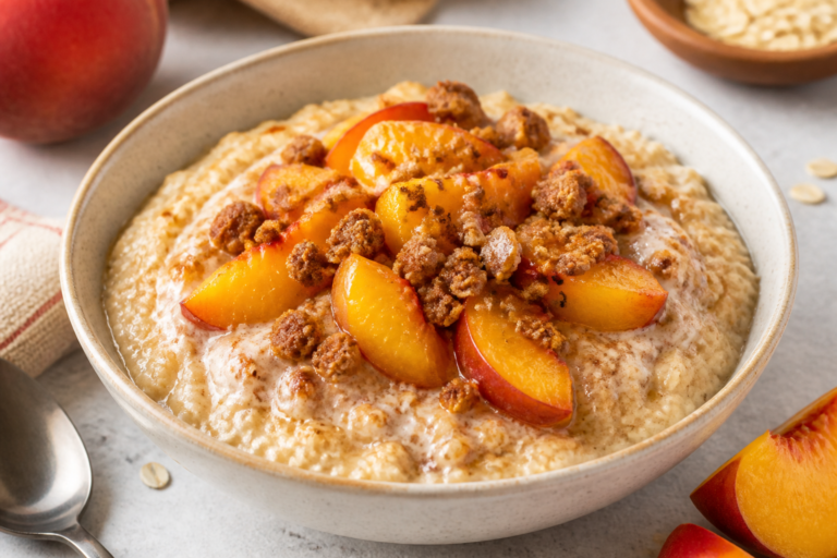 Protein-Packed Peach Cobbler Oatmeal – A Cozy, Satisfying Breakfast