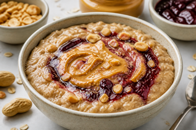 Peanut Butter & Jelly Protein Oatmeal – A Cozy, High-Protein Breakfast
