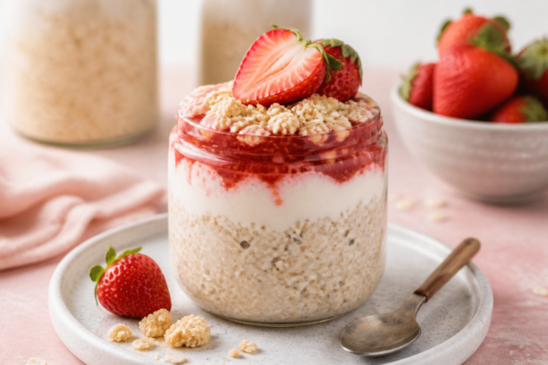 Strawberry Cheesecake High Protein Overnight Oats – Creamy, Satisfying, and Ready by Morning