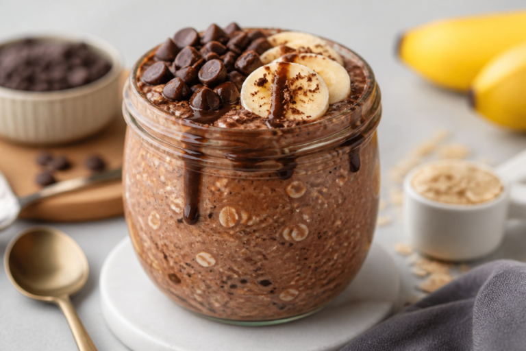 Chocolate Banana High Protein Overnight Oats – A Creamy, Make-Ahead Breakfast