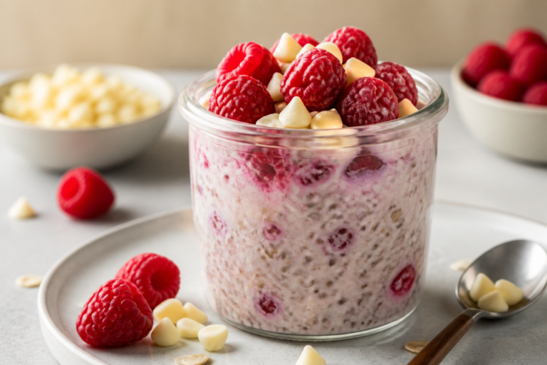 Raspberry White Chocolate High Protein Overnight Oats – A Creamy, Make-Ahead Breakfast