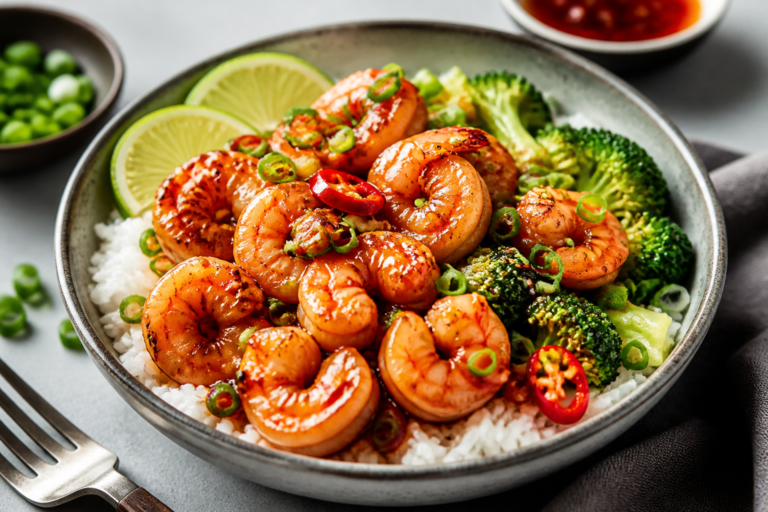 Sticky Garlic Sriracha Shrimp Bowls – Sweet, Spicy, and Ready Fast