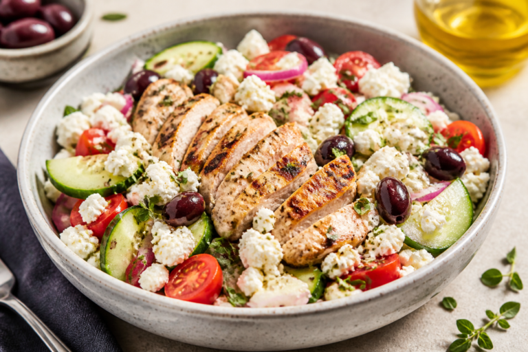 Greek Chicken Cottage Cheese Salad – Fresh, Protein-Packed, and Easy