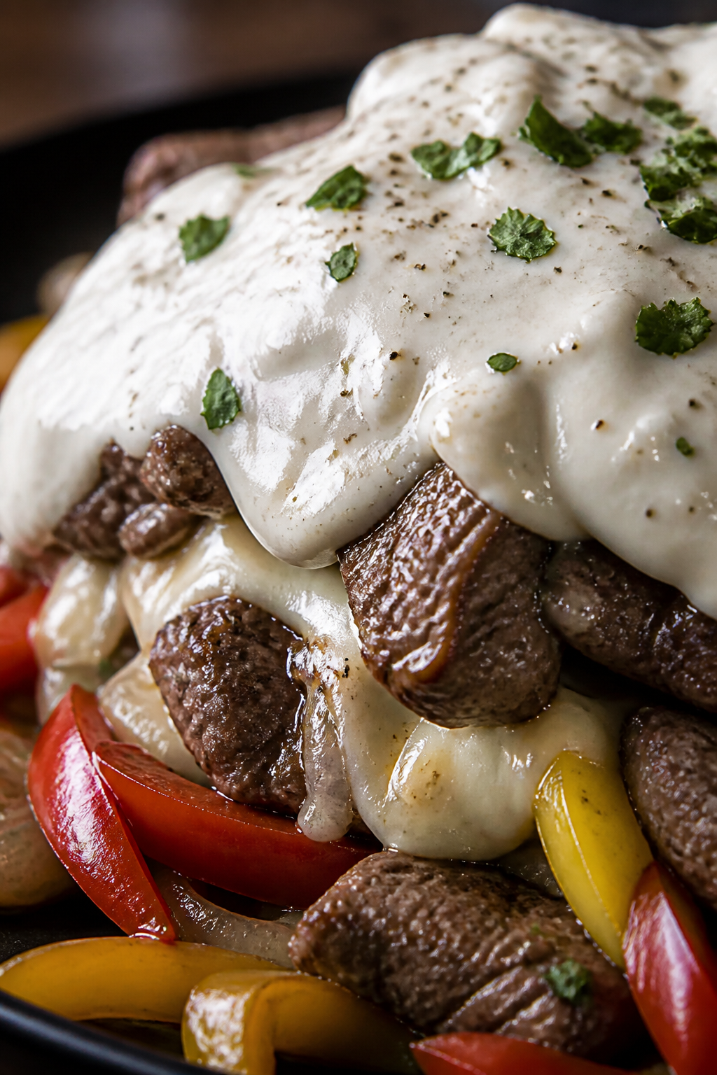 Close-up final detail: Ultra close-up of the high-protein Greek yogurt–cottage cheese “cheese sa