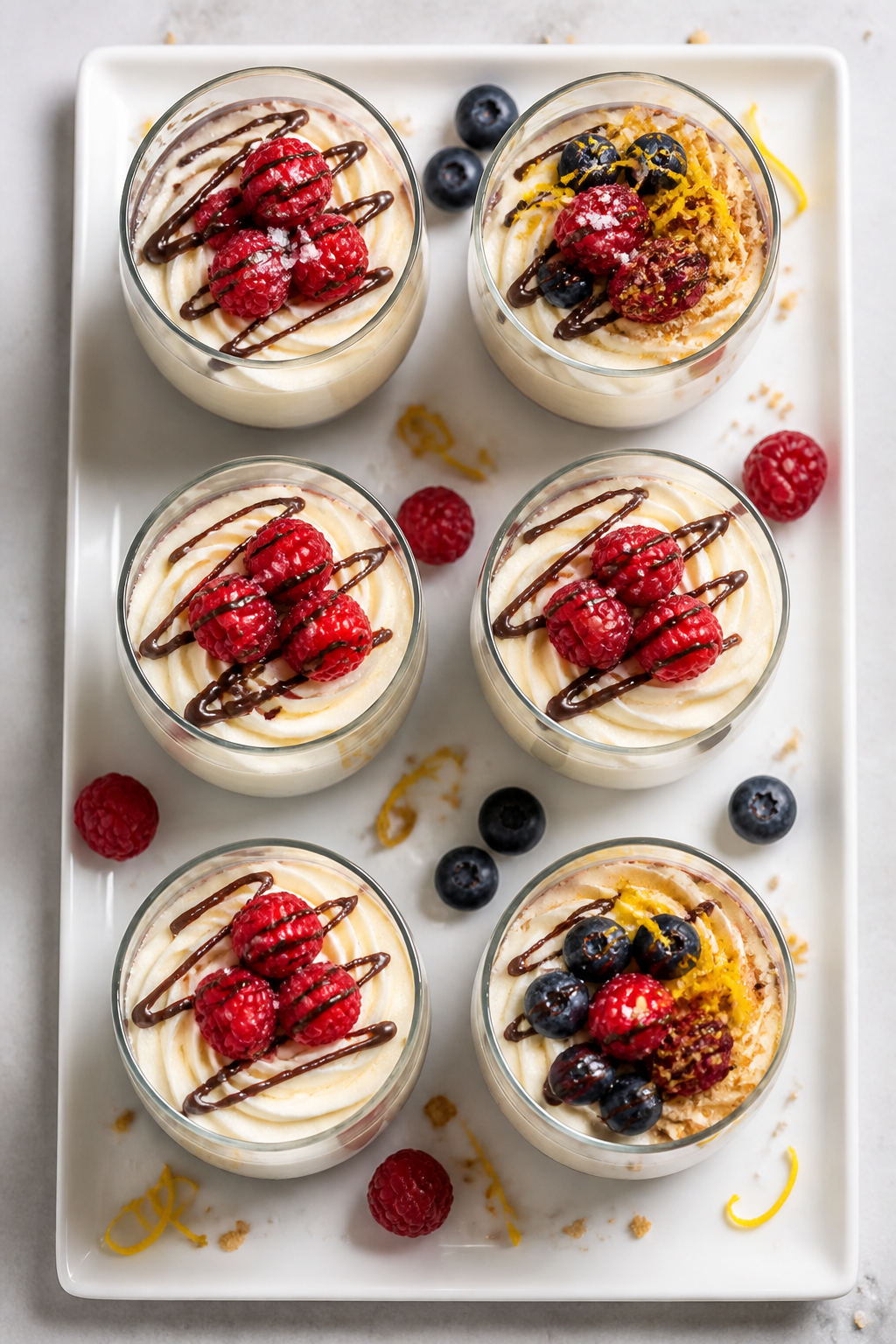 Final plated dish: Restaurant-quality presentation of the cheesecake mousse served in stemless desse