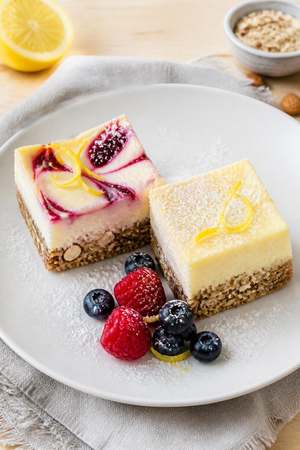 Final plated presentation: Restaurant-quality arrangement of two neatly cut bars on a matte white pl