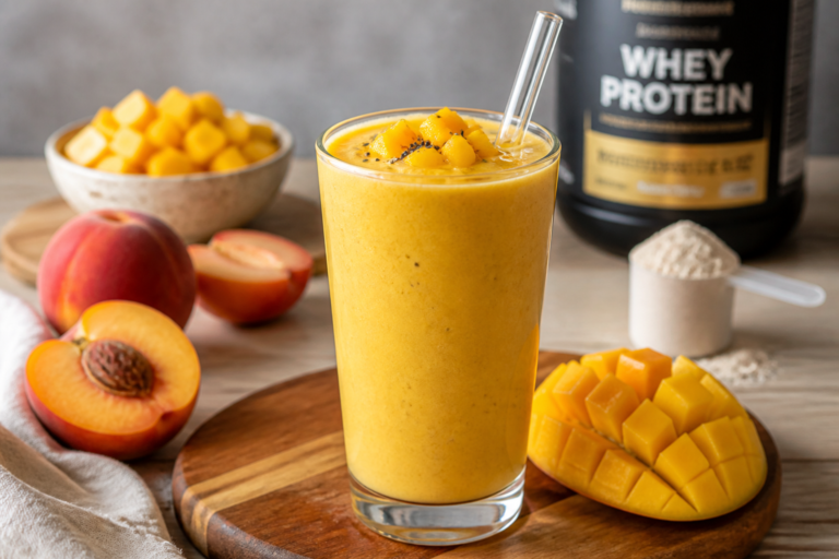 High Protein Peach Mango Smoothie – Bright, Creamy, and Satisfying