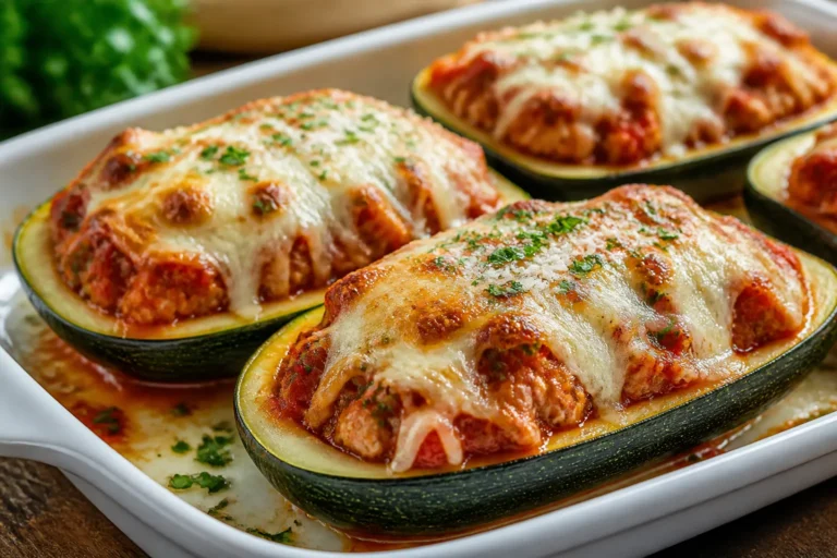 Chicken Parmesan Stuffed Zucchini Boats – Comforting, Cheesy, and Weeknight-Friendly