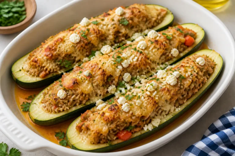 Greek Chicken Stuffed Zucchini – Bright, Fresh, and Satisfying
