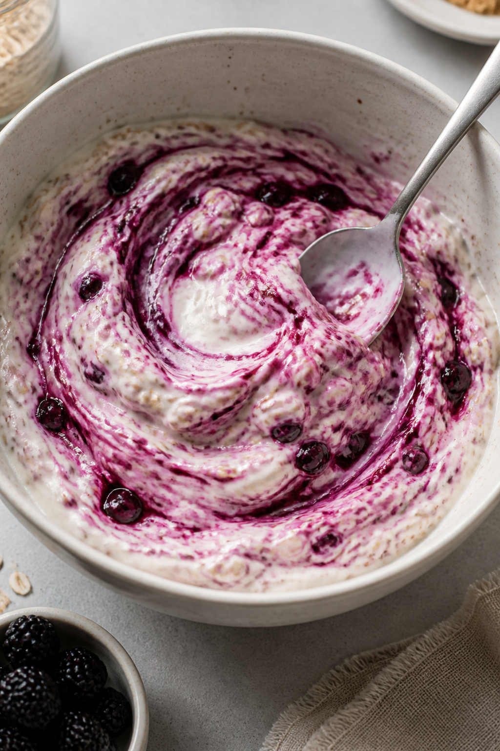 Cooking process: The “cheesecake base” being mixed in a bowl—smooth, velvety blend of softened