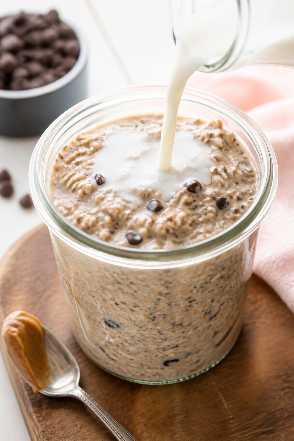 Process moment (prepared, no raw ingredients): The oats after overnight chill being finished for ser