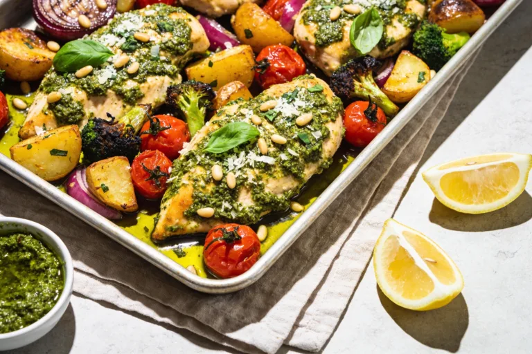 One Pan Pesto Chicken & Roasted Vegetables