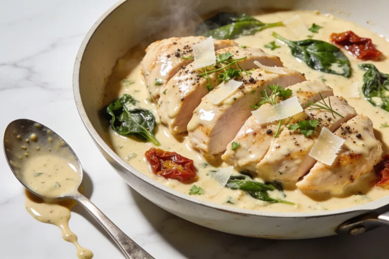 High Protein Creamy Garlic Parmesan Chicken Breast
