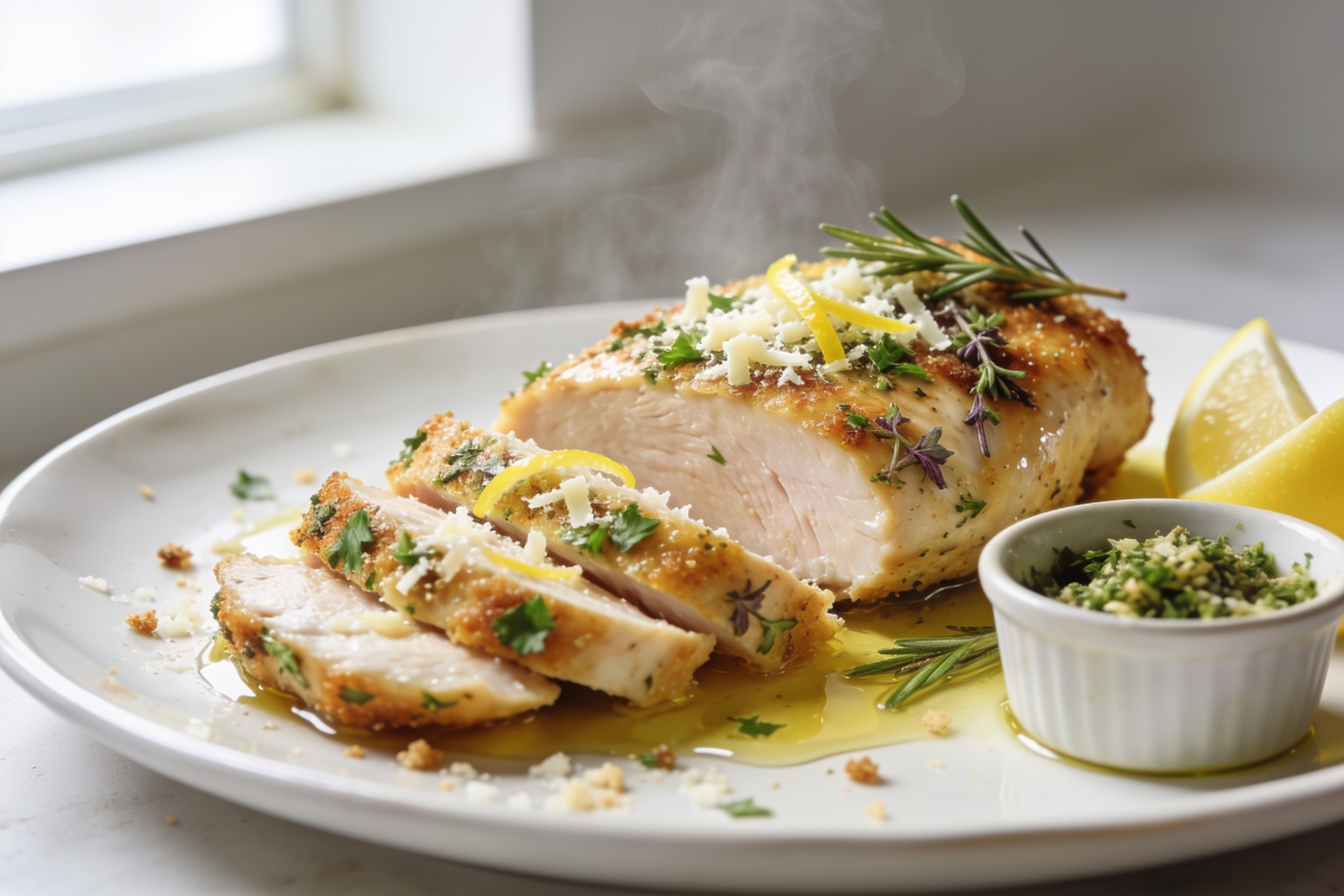 High Protein Garlic Herb Crusted Chicken Breast