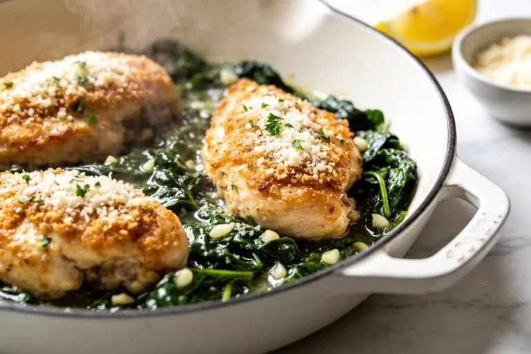 High Protein Spinach Parmesan Chicken Thighs