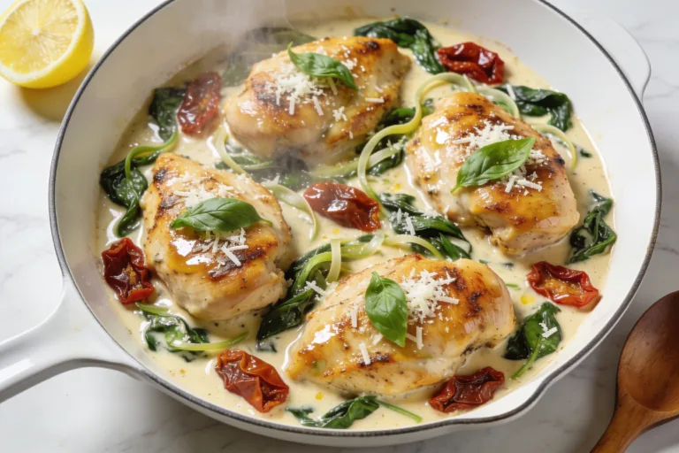 High Protein Creamy Tuscan Chicken Thighs