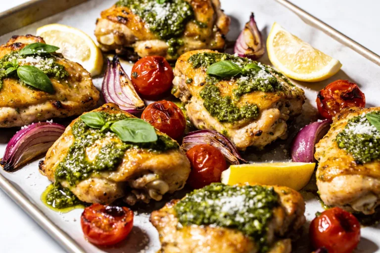 High Protein Pesto Chicken Thighs