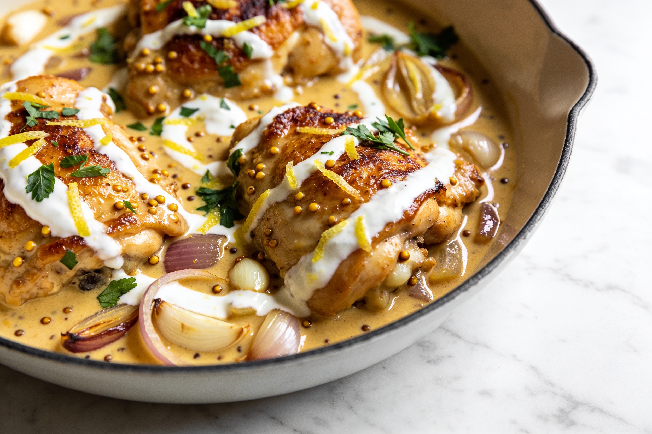 High Protein Creamy Dijon Chicken Thighs