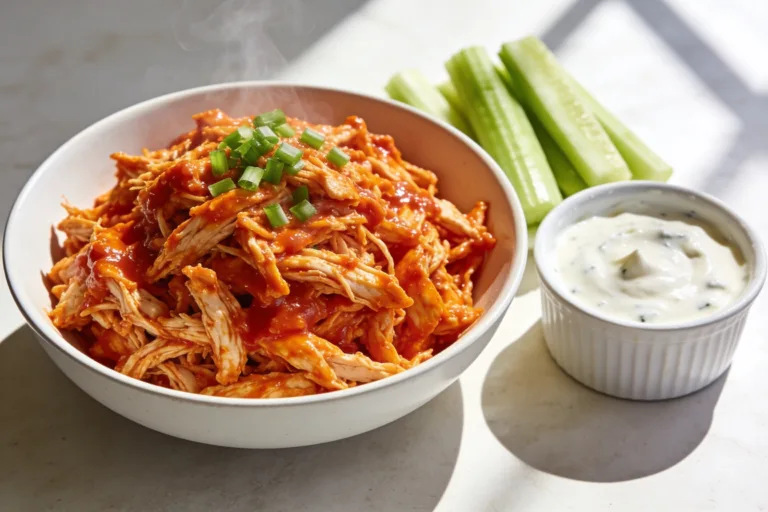 High Protein Crockpot Buffalo Chicken