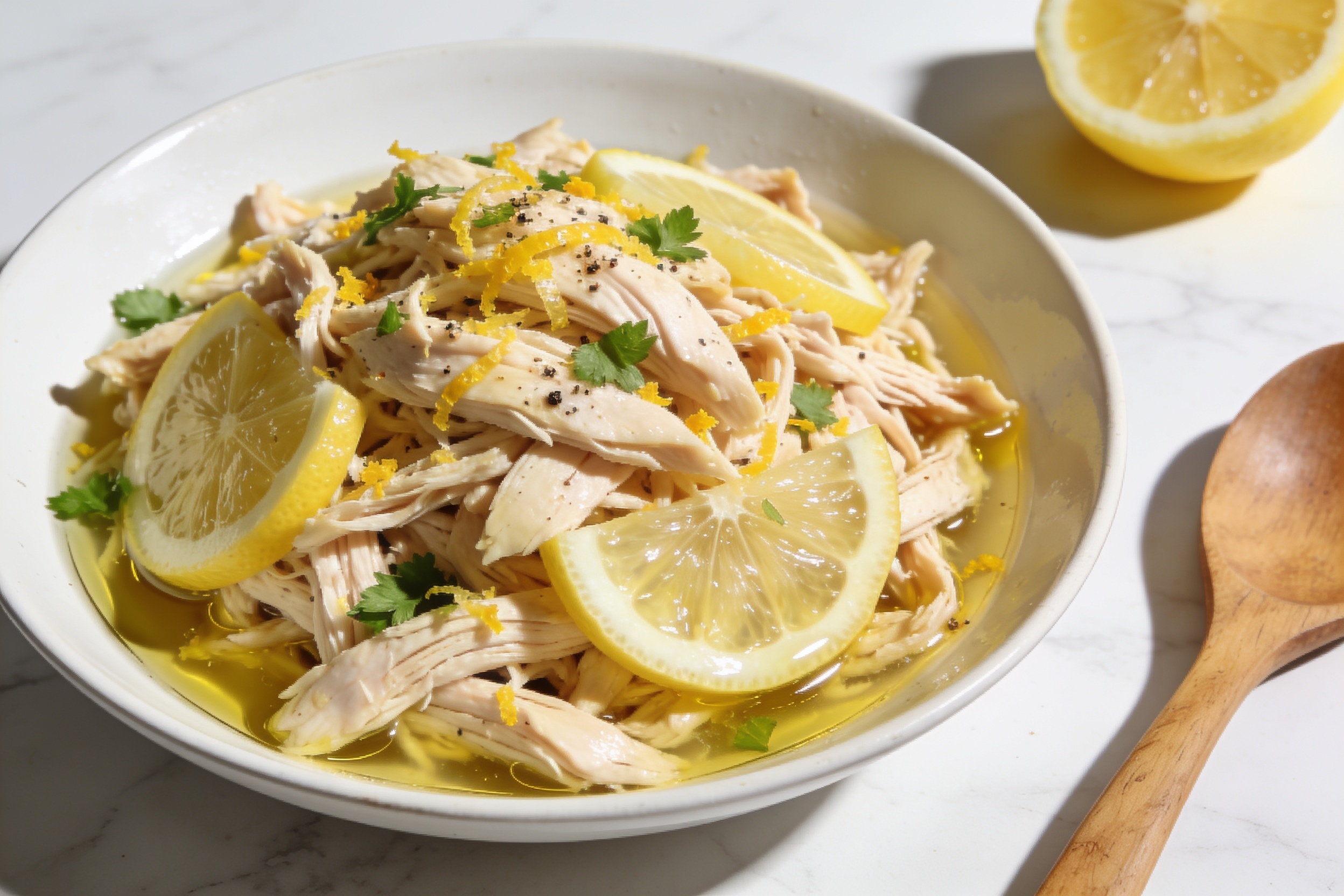High Protein Crockpot Lemon Garlic Chicken