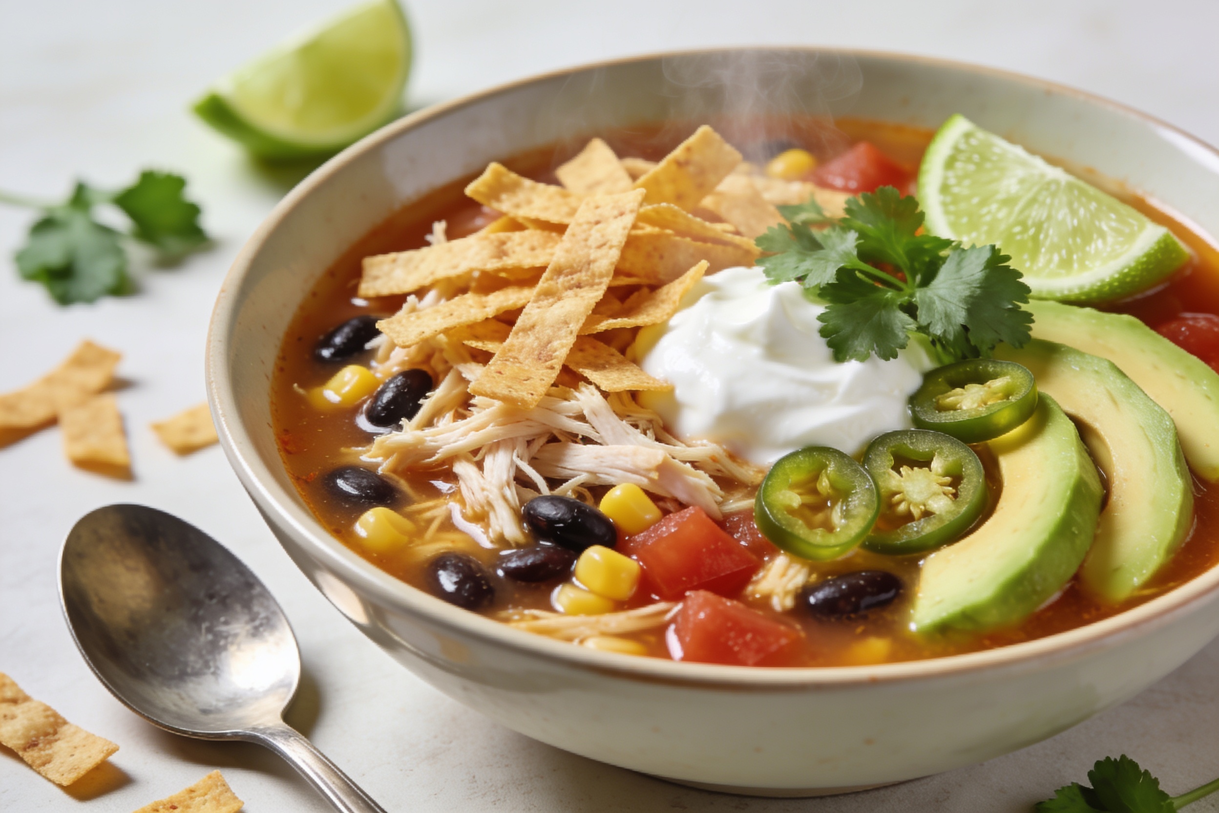 High Protein Crockpot Chicken Tortilla Soup