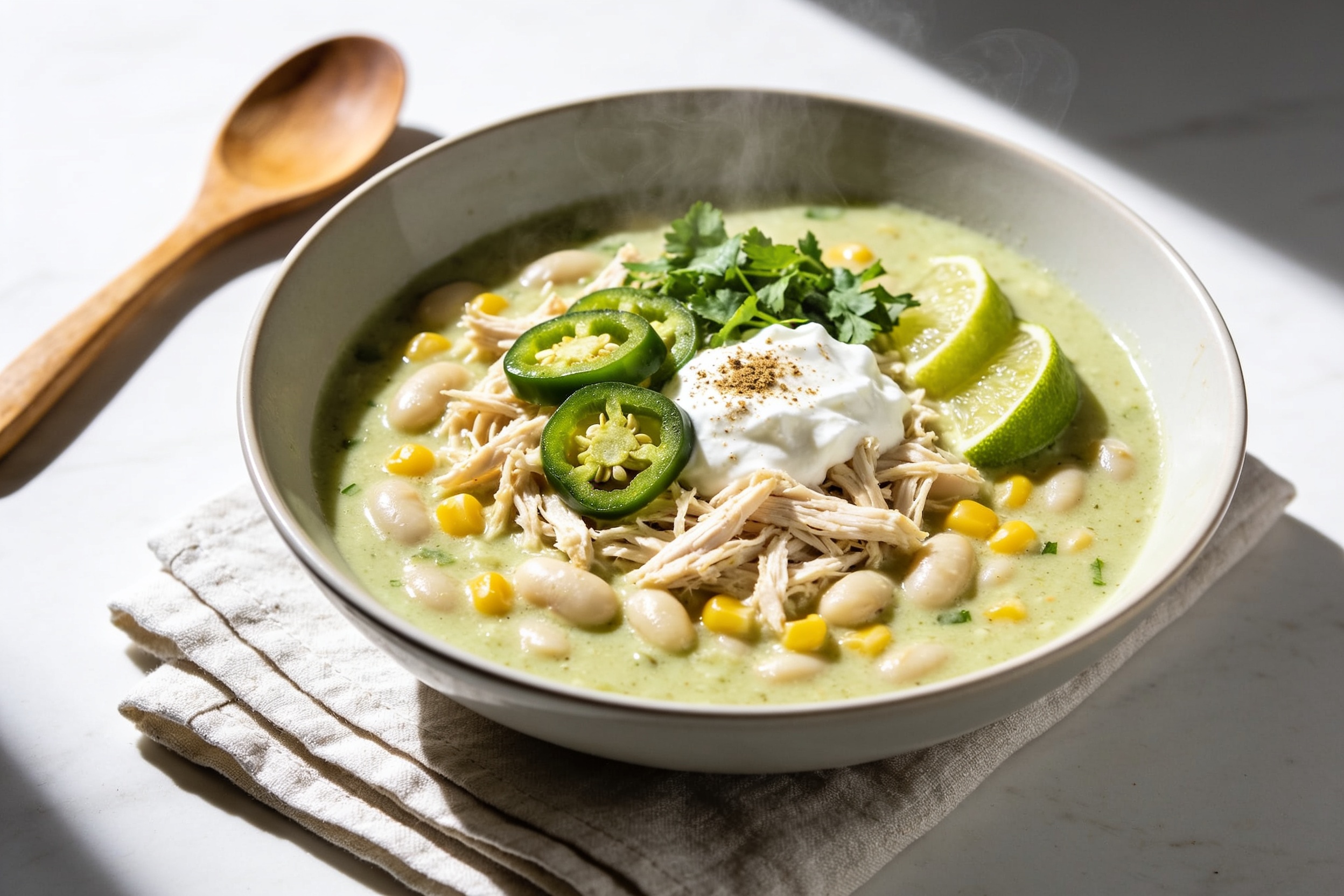 High Protein Crockpot White Chicken Chili