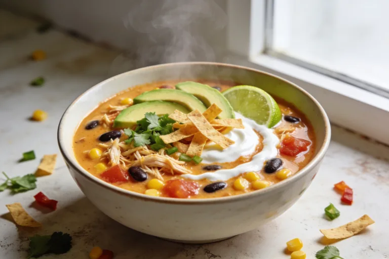 High Protein Crockpot Chicken Enchilada Soup