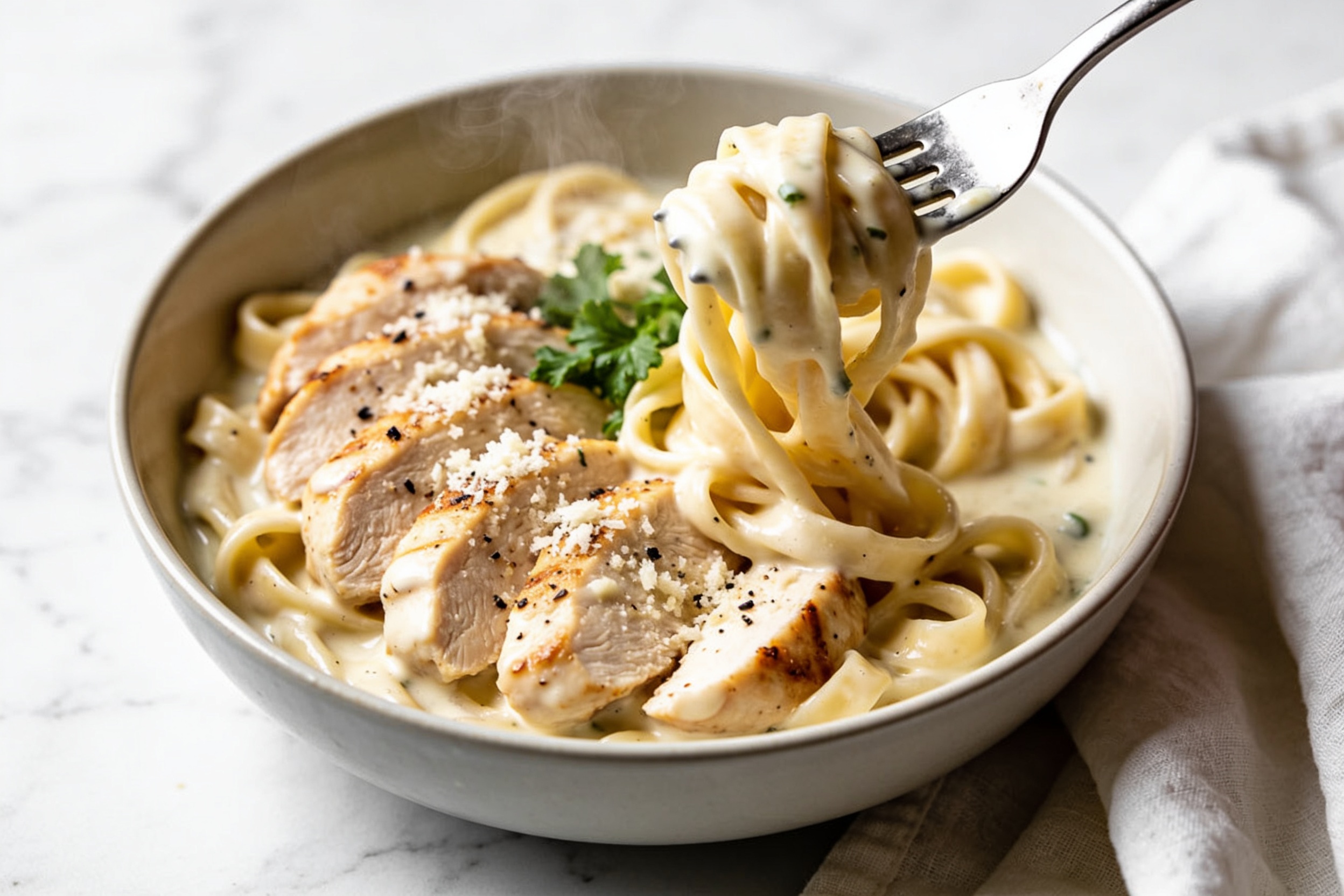 High Protein Crockpot Chicken Alfredo