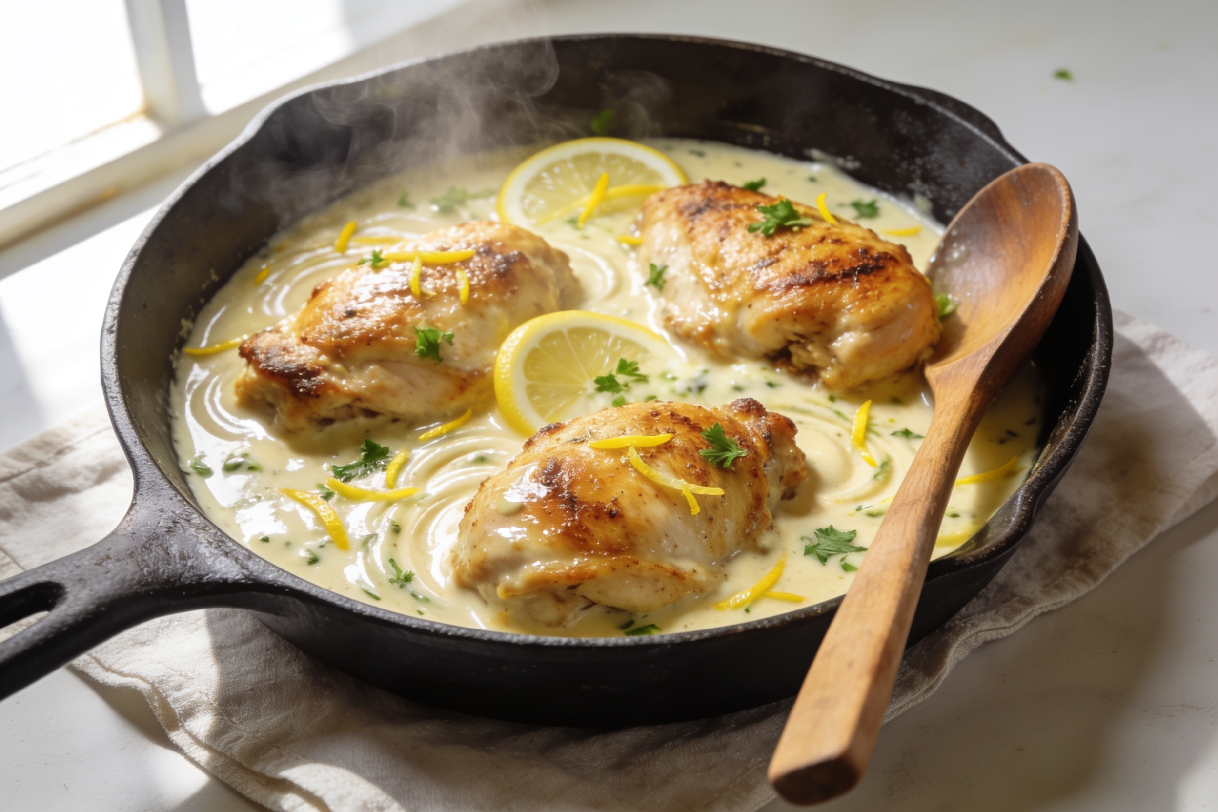 Creamy Lemon Garlic Chicken Skillet
