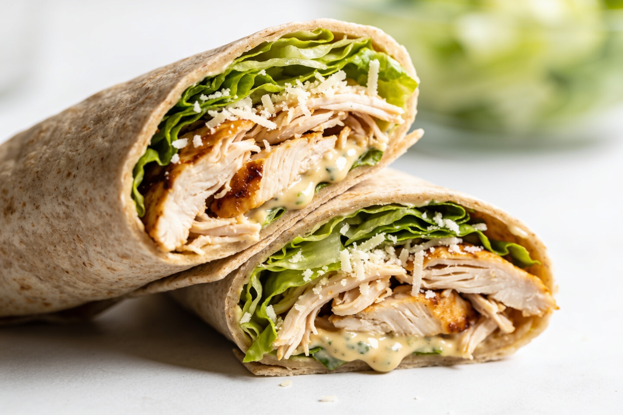 High Protein Rotisserie Chicken Caesar Wraps