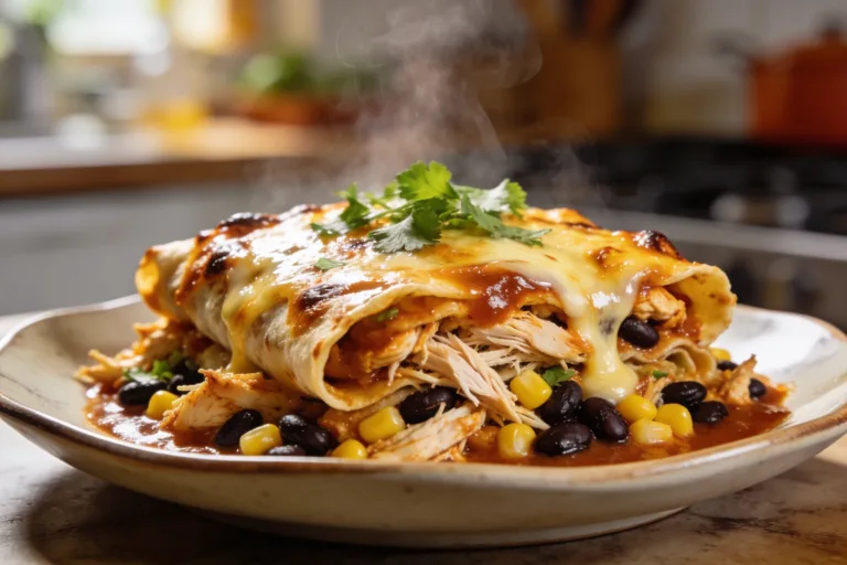 High Protein Rotisserie Chicken Enchilada Casserole