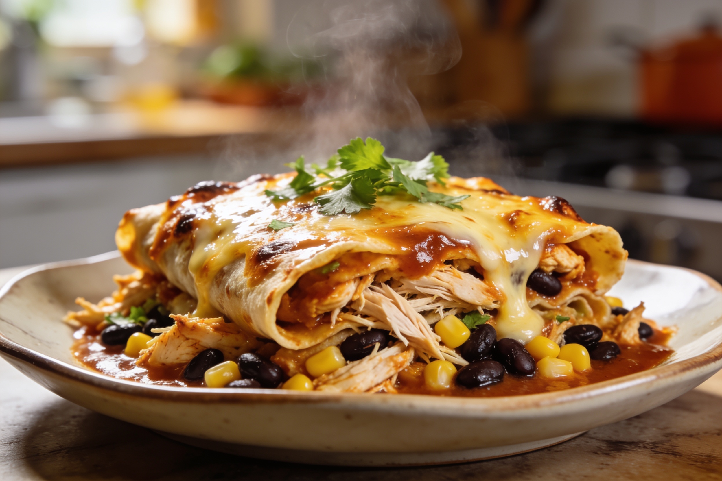 High Protein Rotisserie Chicken Enchilada Casserole