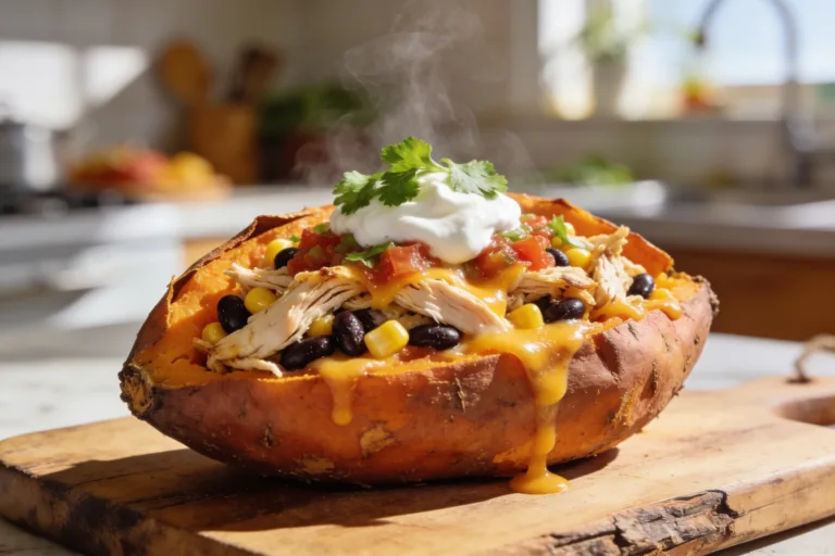High Protein Rotisserie Chicken Stuffed Sweet Potatoes